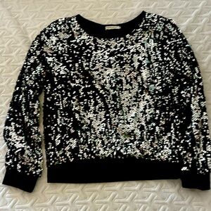 Anna-Kaci Black Silver Sequin Crewneck Top Women’s Size Large